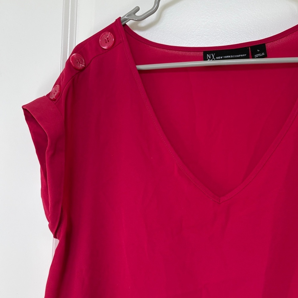 New York & Company Fuchsia V-Neck Blouse - Picture 4 of 7